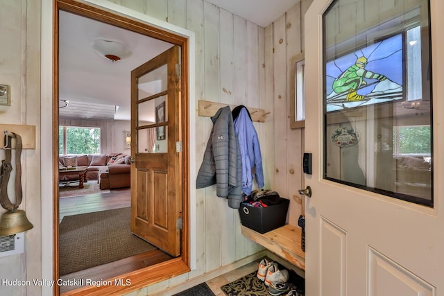 122 Brainard Ridge Rd Unit 14F, Windham, NY 12496 - mudroom featuring wood walls and wood finished floors