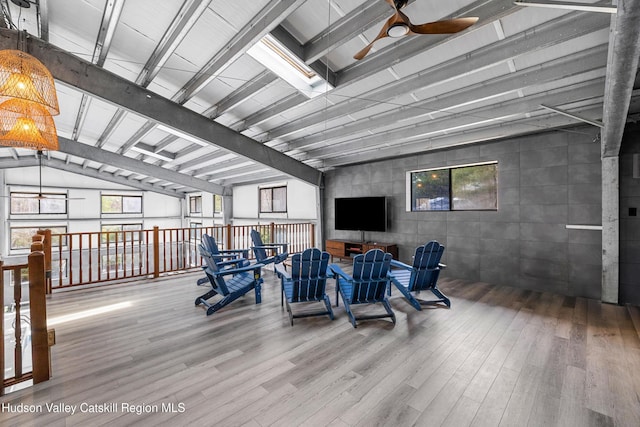 wooden deck featuring ceiling fan
