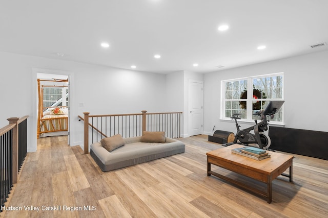 living room with light wood-type flooring