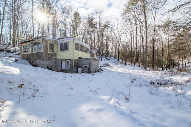 view of snow covered exterior