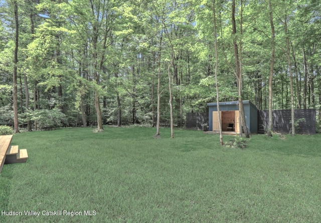 377 Pennsylvania Ave, Palenville, NY 12463 - view of green lawn with a storage shed and a forest view