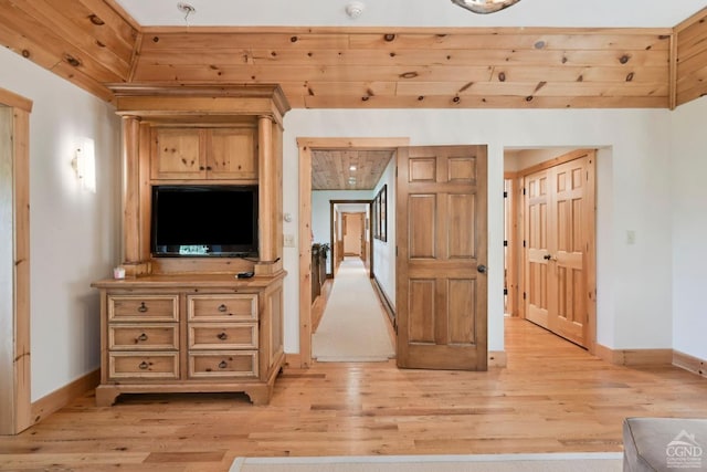 19 Twin Maples Ln, Windham, NY 12496 - interior space featuring light wood-type flooring, baseboards, and wood ceiling