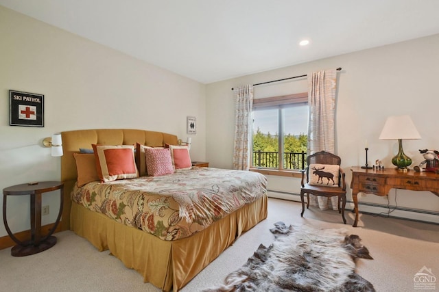 19 Twin Maples Ln, Windham, NY 12496 - bedroom featuring light carpet, recessed lighting, and a baseboard heating unit