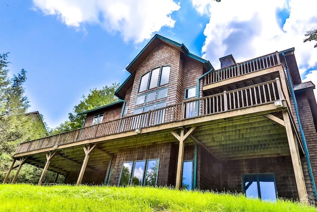 19 Twin Maples Ln, Windham, NY 12496 - rear view of property with a wooden deck