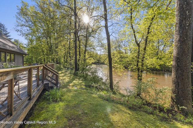 172 Stone Dock Rd, High Falls, NY 12440 - view of grassy yard with a deck with water view