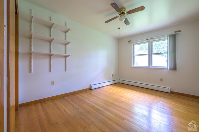 460 Joslen Blvd, Hudson, NY 12534 - unfurnished room featuring baseboard heating, light wood-style flooring, a ceiling fan, and baseboards