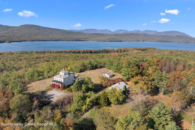 aerial view with a water and mountain view