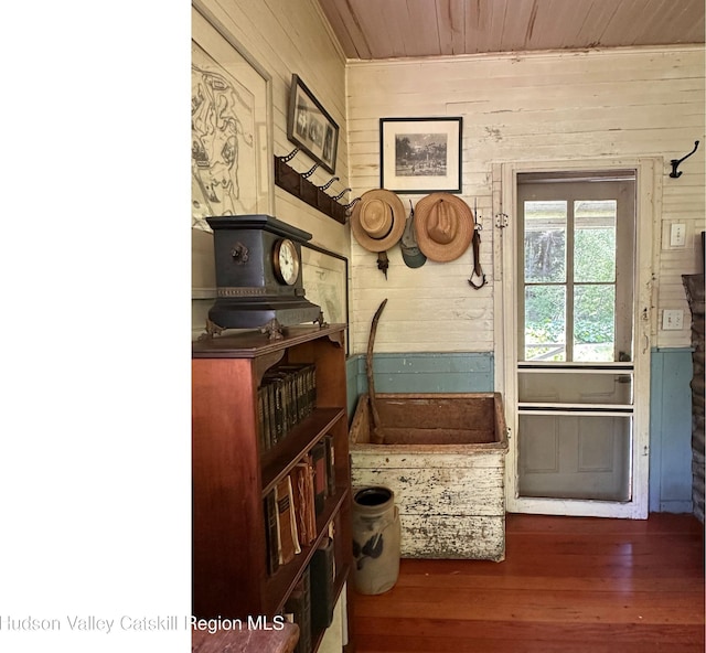 5429 Dry Brook Rd, Hardenburgh, NY 12406 - interior space featuring wooden walls, wood ceiling, and wood finished floors