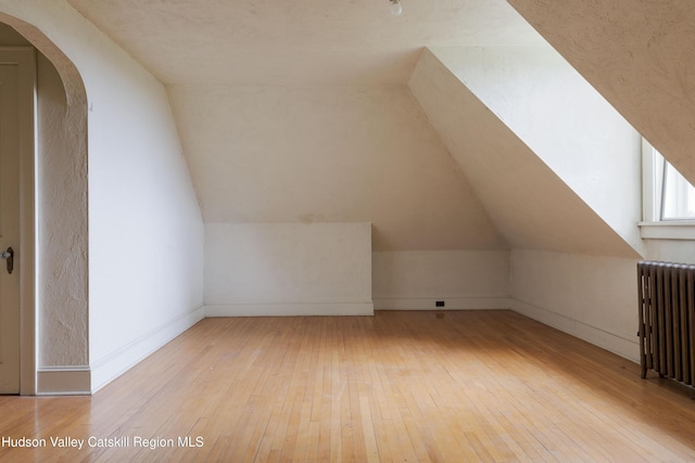12 W Chestnut St, Kingston, NY 12401 - additional living space featuring radiator, hardwood / wood-style flooring, arched walkways, lofted ceiling, and baseboards