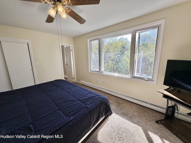 36 Susi Oval, Modena, NY 12548 - bedroom featuring carpet flooring, baseboard heating, baseboards, and ceiling fan