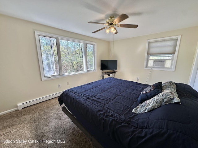 36 Susi Oval, Modena, NY 12548 - carpeted bedroom with a baseboard heating unit, a ceiling fan, cooling unit, and baseboards
