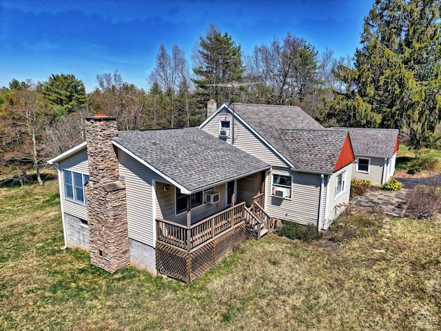 10345 Rte 32, Greenville, NY 12431 - rear view of house featuring a chimney, a yard, a shingled roof, and a porch