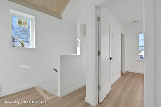 corridor featuring a wealth of natural light and light wood-type flooring