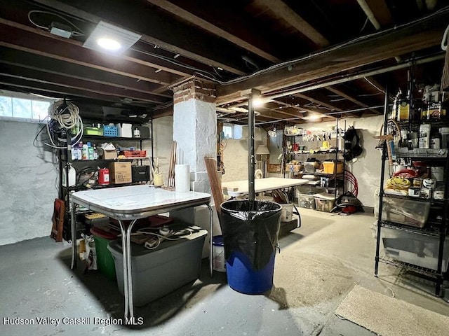 basement featuring a workshop area