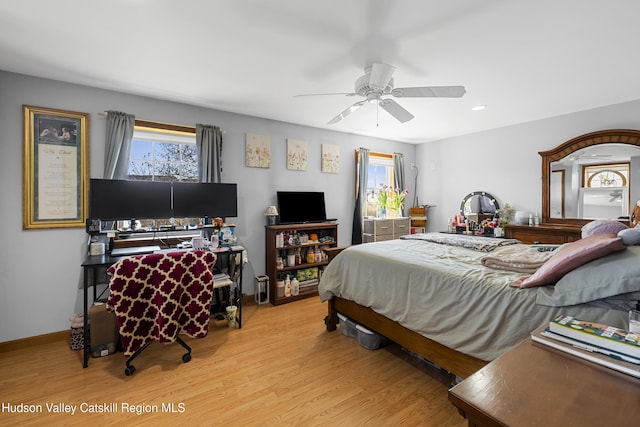 19 Pompeys Cave Rd, High Falls, NY 12440 - bedroom featuring wood finished floors, a ceiling fan, recessed lighting, and baseboards