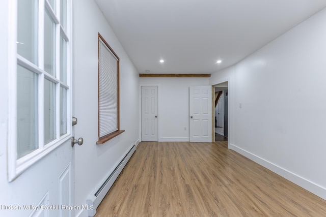 149 2nd St, Connelly, NY 12417 - unfurnished room with a baseboard heating unit, wood finished floors, baseboards, and recessed lighting