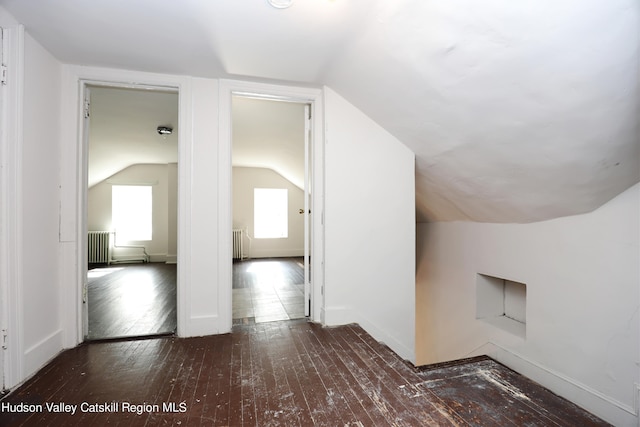 651 Glasco Tpke, Saugerties, NY 12477 - additional living space featuring vaulted ceiling, wood-type flooring, and radiator heating unit