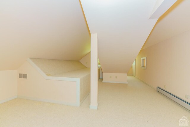 126 Shaker Ridge Dr, Canaan, NY 12029 - additional living space with baseboard heating, lofted ceiling, carpet, and baseboards
