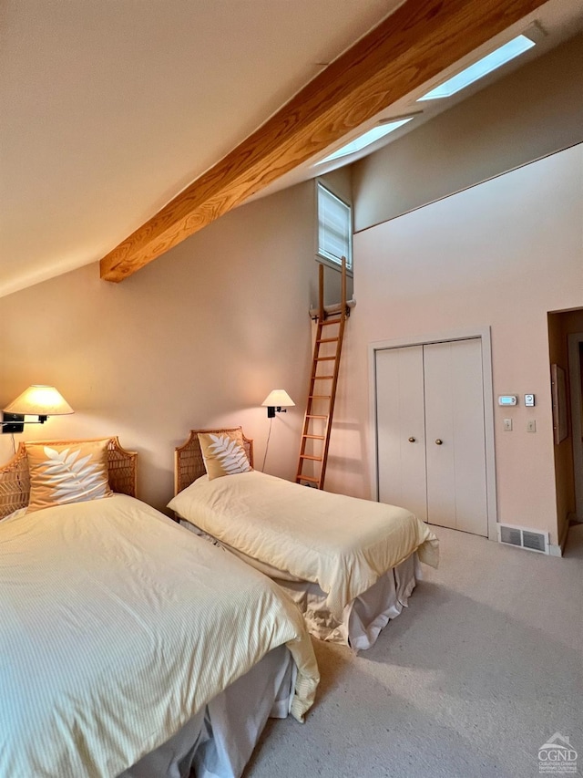 126 Shaker Ridge Dr, Canaan, NY 12029 - bedroom featuring carpet floors, a closet, and beam ceiling