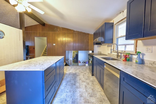 17 Bogardus Ave, Catskill, NY 12414 - kitchen with a sink, stainless steel appliances, a ceiling fan, a center island, and light countertops