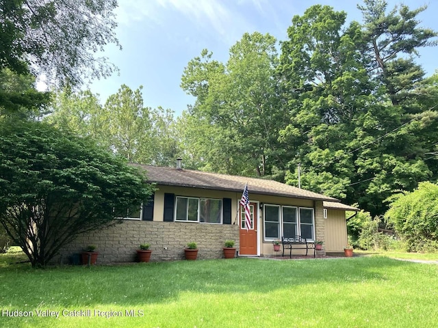 44 Overlook Dr, Woodstock, NY 12498 - view of front of property with a front lawn and stone siding