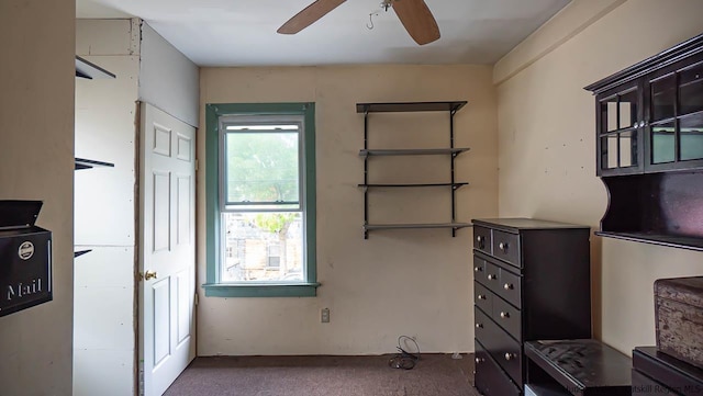 interior space featuring a ceiling fan