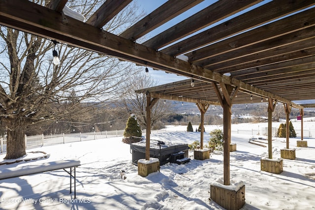 view of snow covered patio