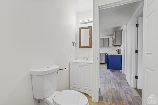 124 Cottage St, Ravena, NY 12143 - bathroom featuring toilet, vanity, and wood finished floors
