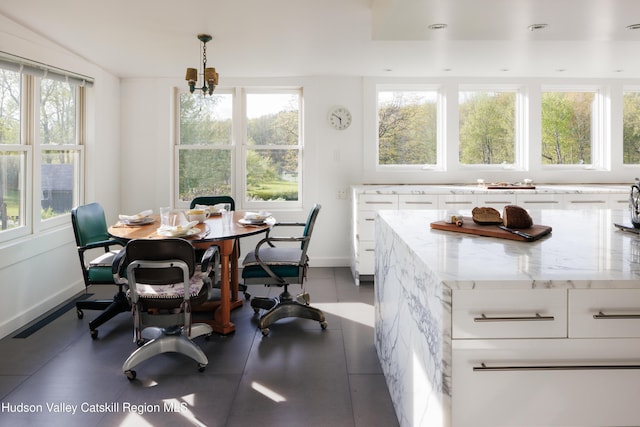46 Pompeys Cave Rd, High Falls, NY 12440 - dining room with plenty of natural light, baseboards, a chandelier, and recessed lighting
