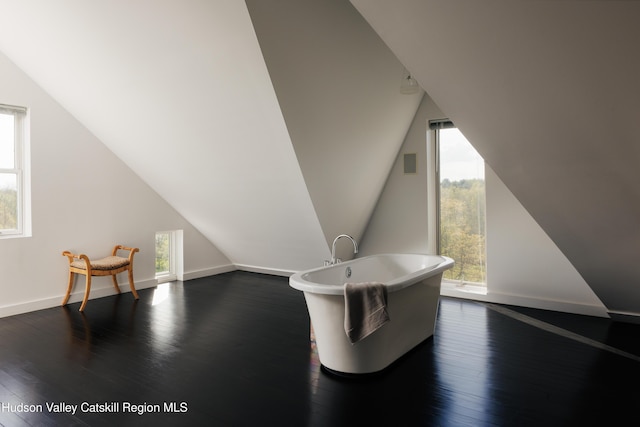 46 Pompeys Cave Rd, High Falls, NY 12440 - additional living space featuring dark wood finished floors, vaulted ceiling, and baseboards