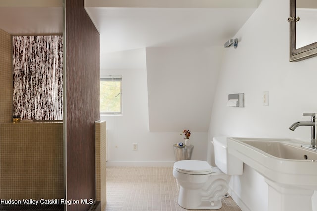 46 Pompeys Cave Rd, High Falls, NY 12440 - bathroom with baseboards, toilet, tile patterned flooring, and a sink