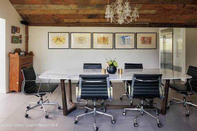 46 Pompeys Cave Rd, High Falls, NY 12440 - office area featuring a chandelier and wood ceiling