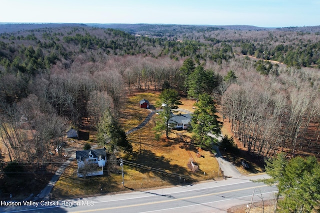 birds eye view of property with a forest view