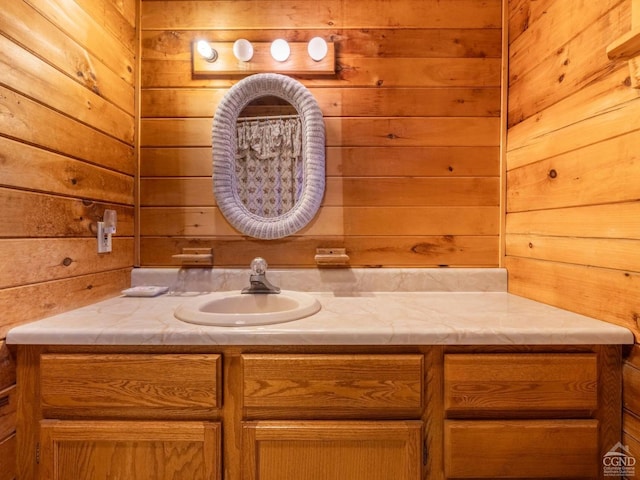 142 Pangman Rd, Gilboa, NY 12076 - bathroom featuring wooden walls and vanity