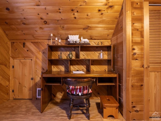 142 Pangman Rd, Gilboa, NY 12076 - office area featuring wooden walls and wood finished floors