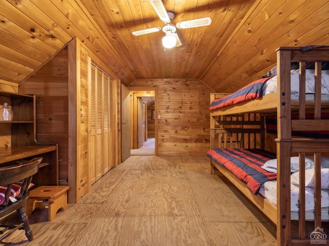 142 Pangman Rd, Gilboa, NY 12076 - bedroom with vaulted ceiling, wooden walls, and wood ceiling