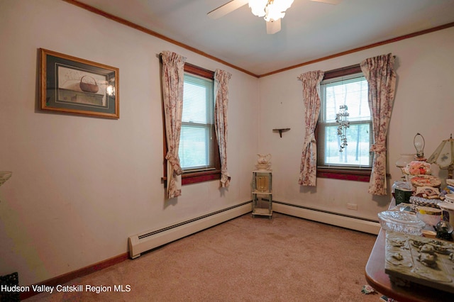 623 Rte 9j, Stuyvesant, NY 12173 - empty room featuring a baseboard radiator, ornamental molding, plenty of natural light, and ceiling fan