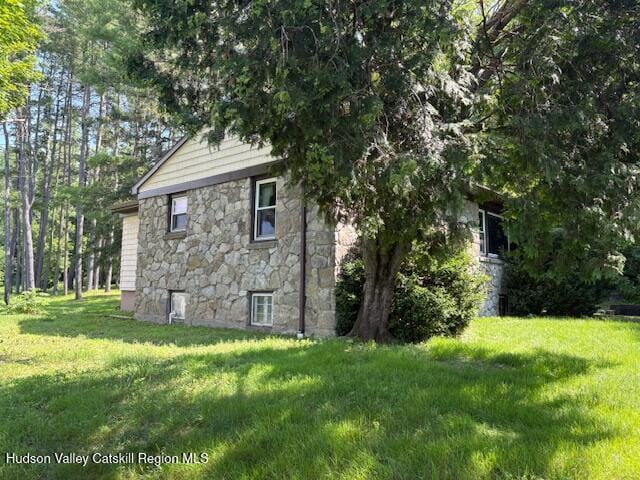 623 Rte 9j, Stuyvesant, NY 12173 - view of side of property featuring stone siding and a lawn