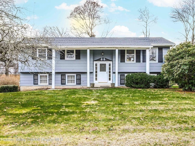 bi-level home featuring a front lawn