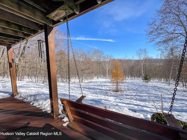 view of yard covered in snow