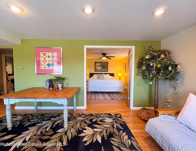 interior space featuring ceiling fan and wood-type flooring