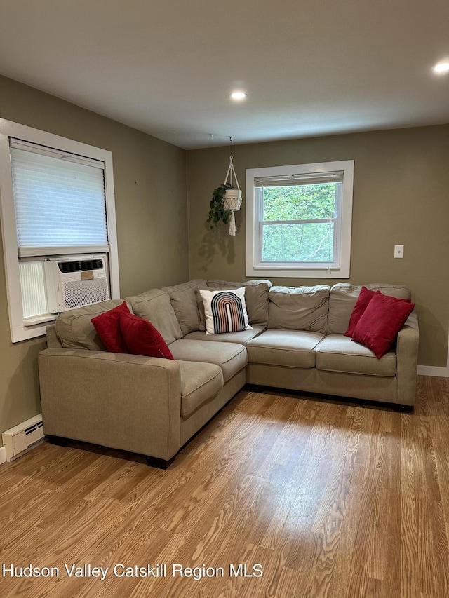 20 Kelder Rd, Olivebridge, NY 12461 - living area with light wood-style flooring, a baseboard heating unit, recessed lighting, and cooling unit