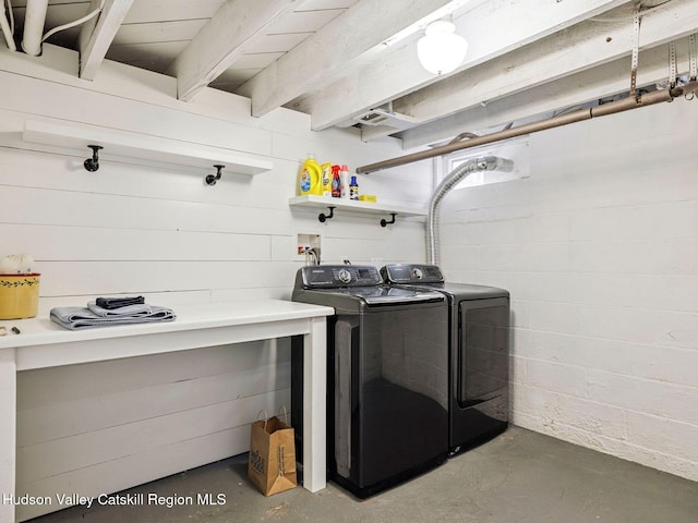90 Emerson St, Kingston, NY 12401 - laundry room featuring separate washer and dryer and concrete block wall