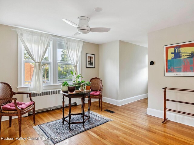 90 Emerson St, Kingston, NY 12401 - living area featuring ceiling fan, light wood-style floors, and radiator