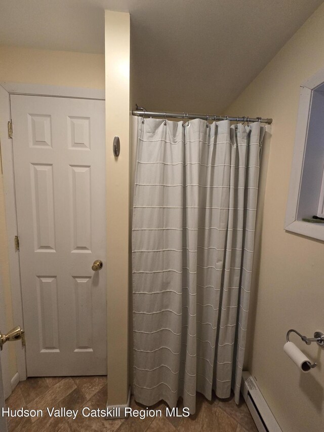 280 Continental Rd, Napanoch, NY 12489 - full bathroom featuring a baseboard radiator and a shower with curtain