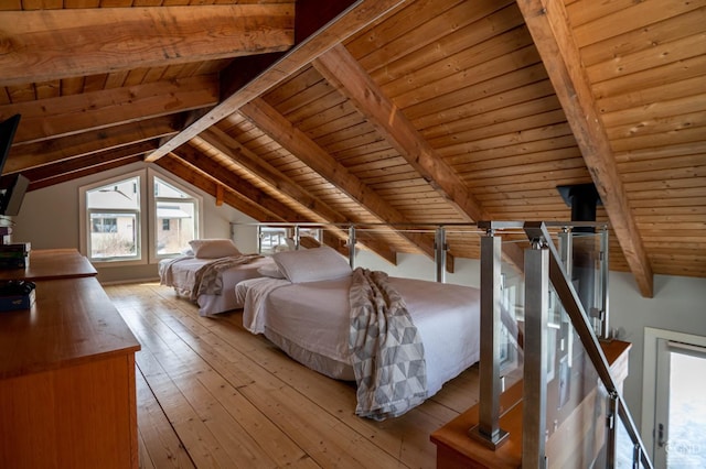  - bedroom with wooden ceiling and hardwood / wood-style flooring