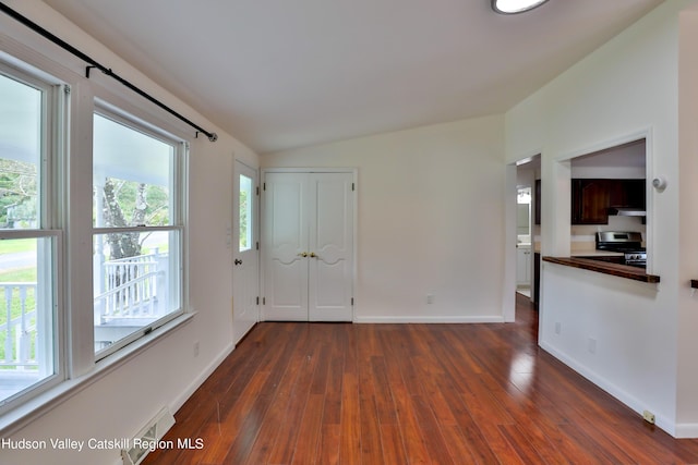 spare room with plenty of natural light and dark wood-type flooring