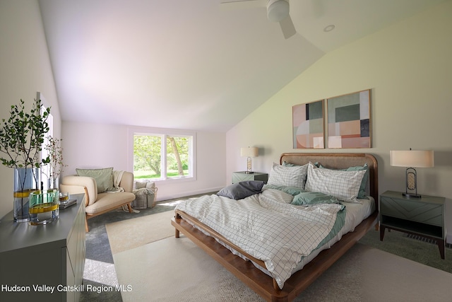 11351 State Rte 22, Austerlitz, NY 12017 - carpeted bedroom with lofted ceiling and ceiling fan