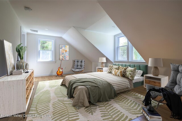 11351 State Rte 22, Austerlitz, NY 12017 - bedroom featuring light wood-style flooring, lofted ceiling, and baseboards