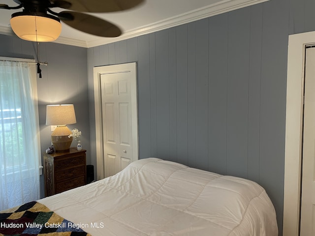 89 Bloomingdale Rd, Tillson, NY 12486 - bedroom featuring ornamental molding and ceiling fan